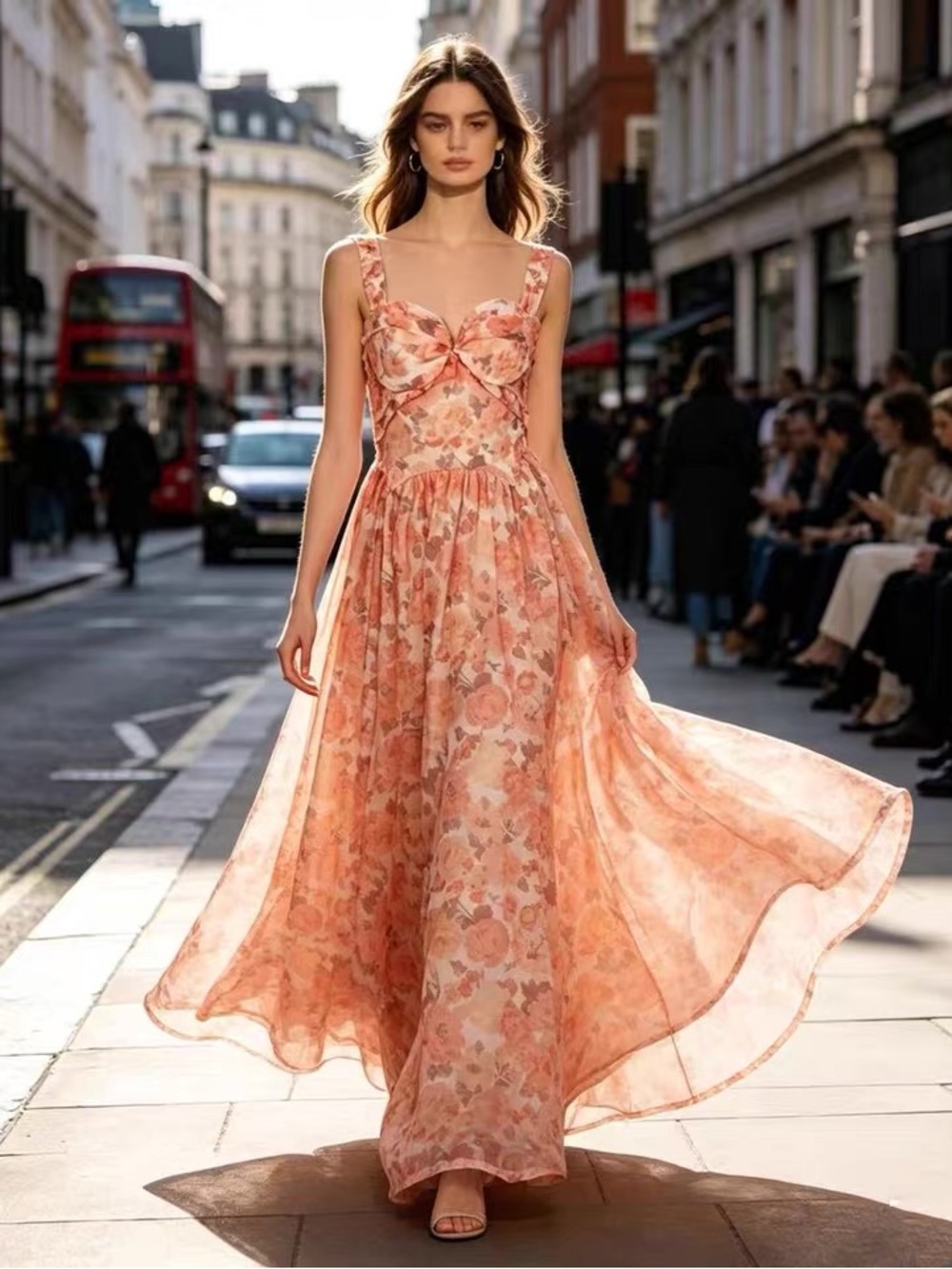 Designer-style Sweetheart Maxi Dress in Peach